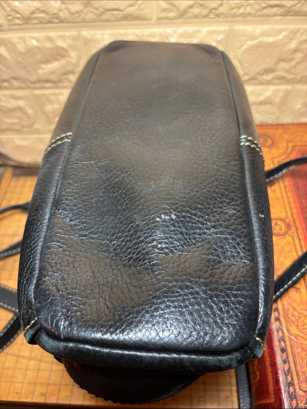 Fossil Leather Bag Bright Black Pebbled Satchel w Silver w Shoulder Strap - Picture 9 of 17